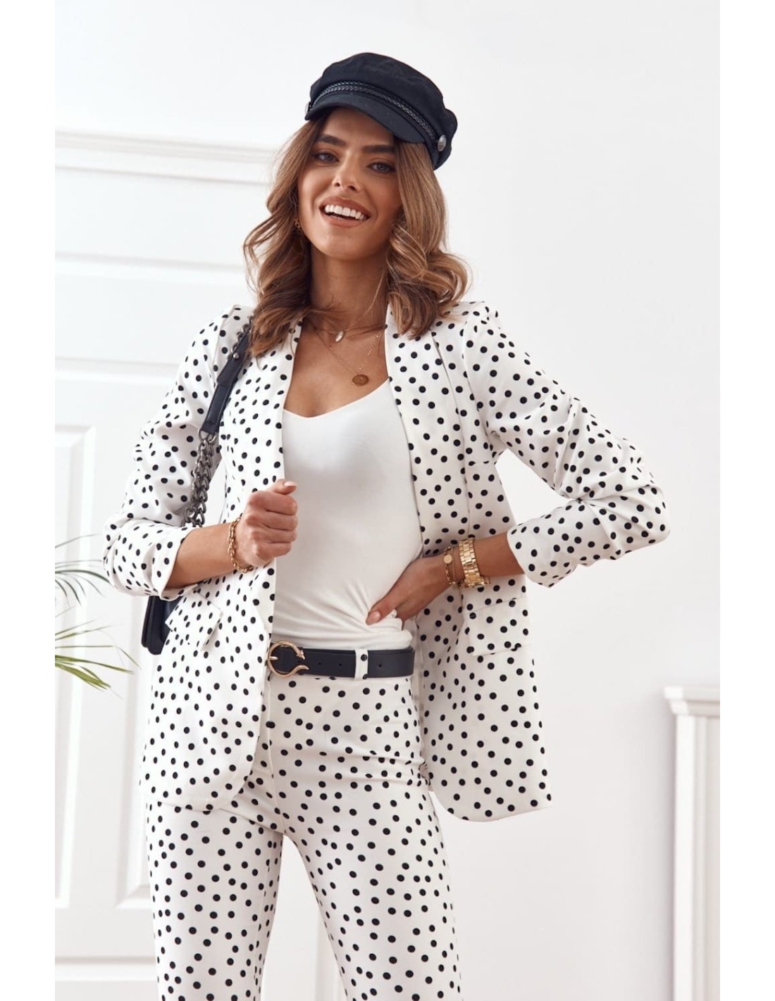 Elegant polka-dot trousers with a crease ekri 20672 - Online store - Boutique